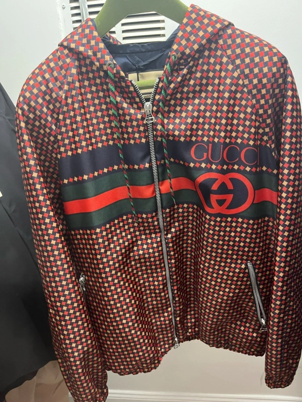 Gucci Men’s Checker Print Hooded Coat Parka Blouson